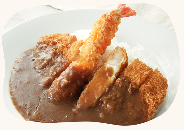 Curry Fried-Shrimp & Fried-Pork served with rice